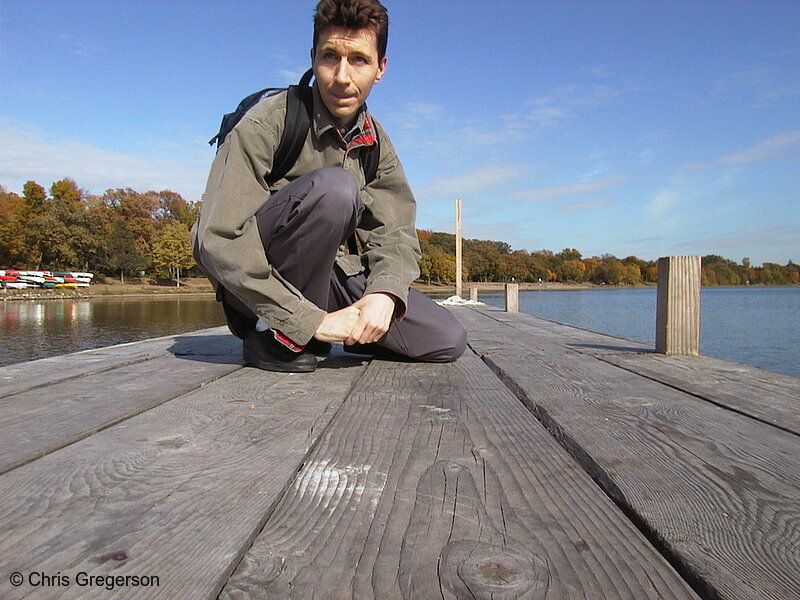 Photo of Man with Backpack on the Dock at Lake Harriet(1385)