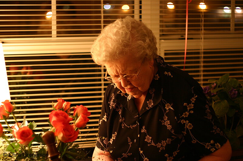 Photo of Grandmother in her Apartment with Flowers(6212)