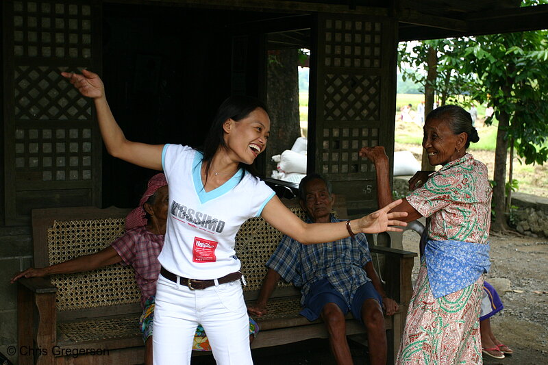 Photo of Young Filipina Dancing Ilocano Folk Dance (Karinosa) with her Aunt(6371)
