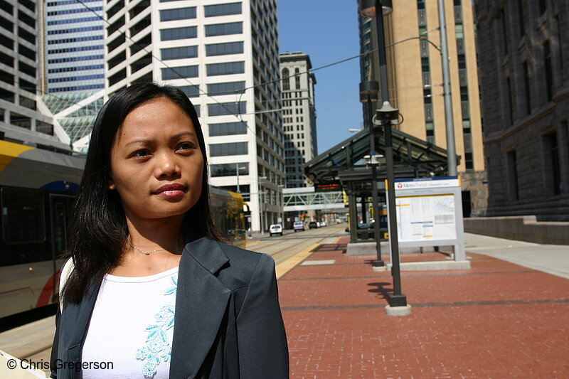 Photo of Asian Office Worker at the Government Plaza Light Rail Station(6993)
