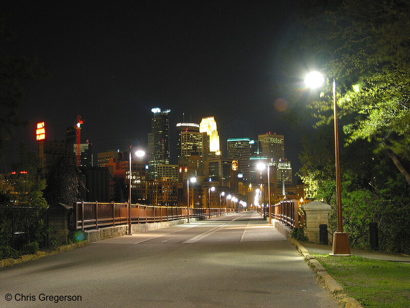 Photo of Stone Arch Bridge and Skyline at Night(1754)