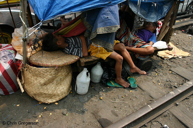 Photo of Street Kids Sleeping near Rail Road Tracks in Manila(5224)