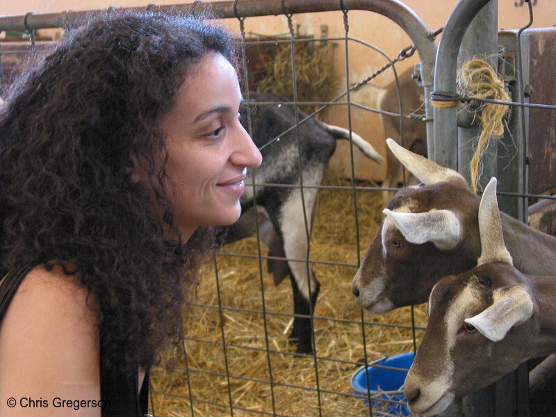 Woman Visiting the Goats