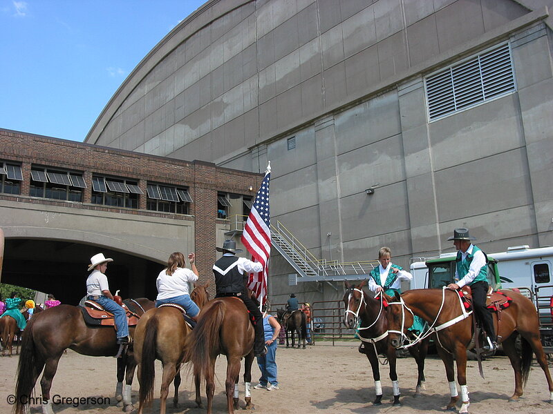 Horses and Riders Outside the Hippodrome Arena, MN State Fair