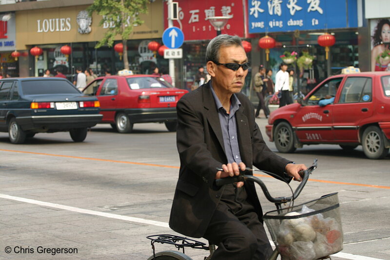 Photo of Old Man on a Bicycle, Wangfujing Street, Beijing(6034)