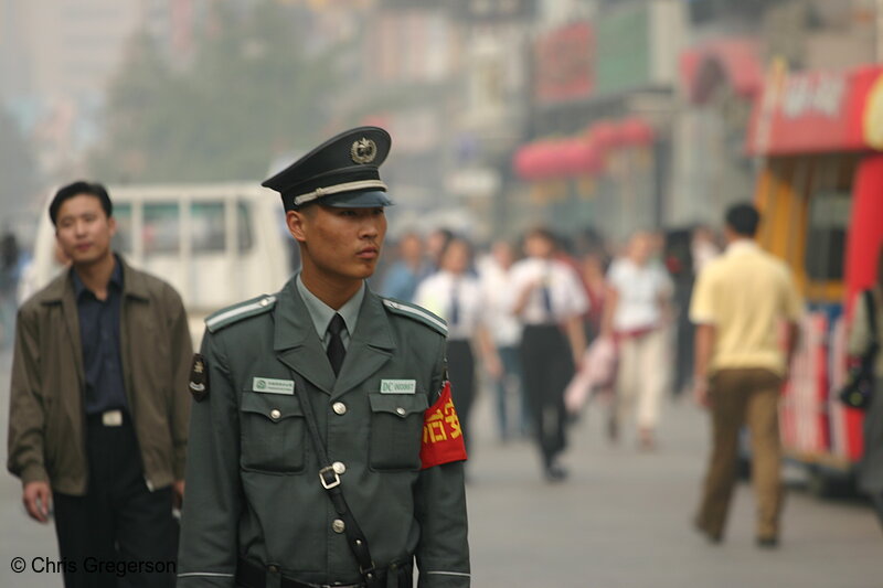 Photo of Security Guard Inspecting Wangfujing Street, Beijing(6041)