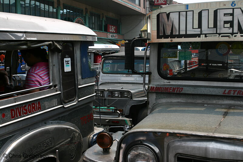 Photo of Bumper to Bumper Jeepneys, Three Rows Deep, in Manila, Philippines(6282)