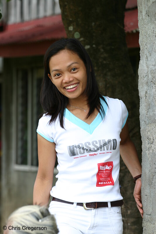 Photo of Filipina Smiling while Visiting her Family's Barangay(6376)