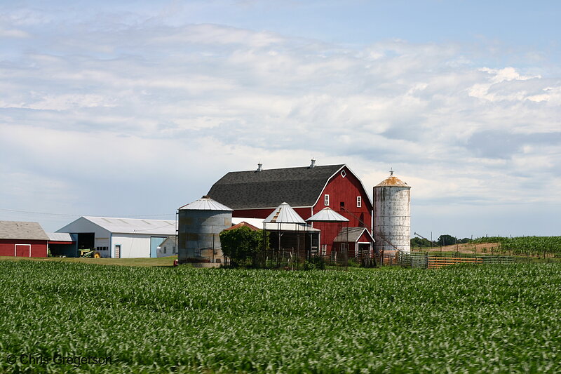 Photo of Red Barn and Silos in Rural Wisconsin(6400)