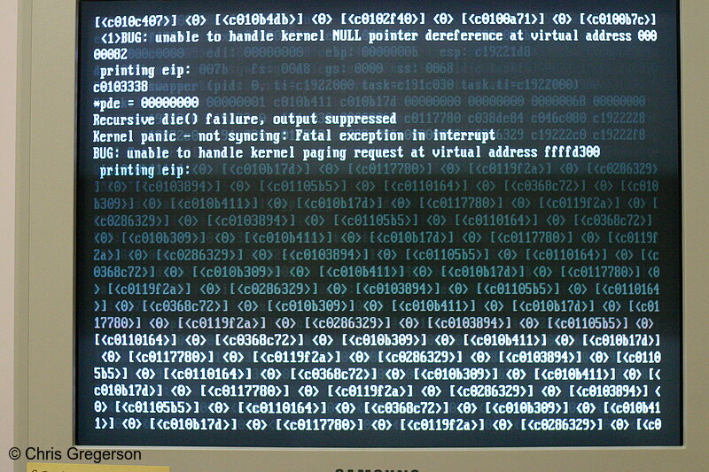 Monitor Showing a Linux Crash on Boot, Scrolling Error Message