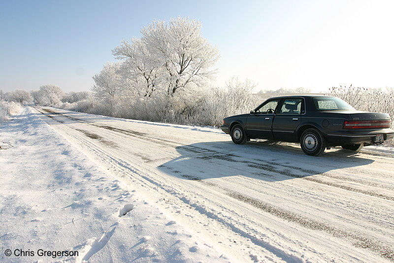 Photo of Car Along Rural Road in Wintertime(6508)