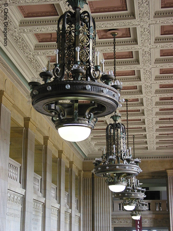 Photo of Chandeliers in the Northrop Auditorium Lobby(6571)