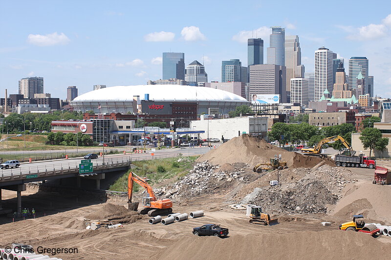 Photo of 35W Bridge Construction and Downtown Minneapolis Skyline(7105)